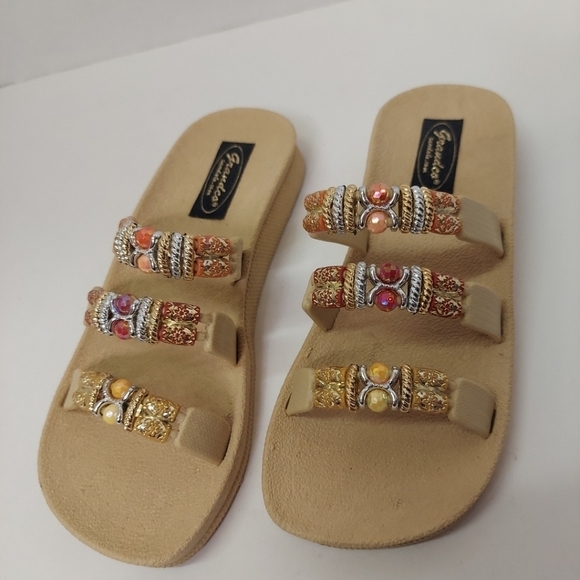 Grandco Sandals Slide Bling Color Beads Boho Dressy Flip Flops Beach Pool Sz 6 - Picture 2 of 10